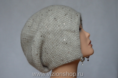 Бежевая женская шапка ушанка вязаная Vizio 6463 зима 2020 фото
