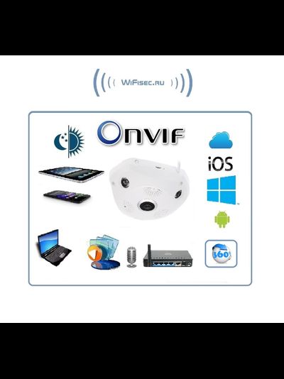 VStarcam. Потолочная - настенная WiFi/LAN видеокамера панорамная с DVR, HD (Eye4)