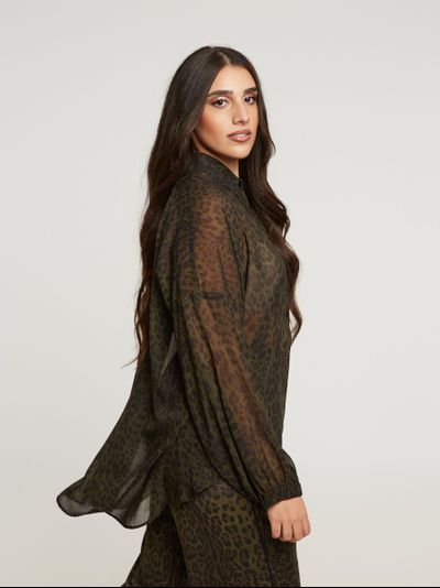Рубашка полупрозрачная с принтом леопард