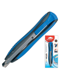 Нож канцелярский 9 мм MAPED (Франция) "Zenoa", автофиксатор, цвет корпуса синий, блистер, 086010