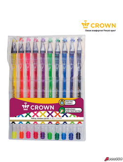 Набор гелевых ручек Crown "Hi-Jell Color" 10шт., 10цв., 0,5мм, ПВХ уп., европодвес. HJR-500SET/10