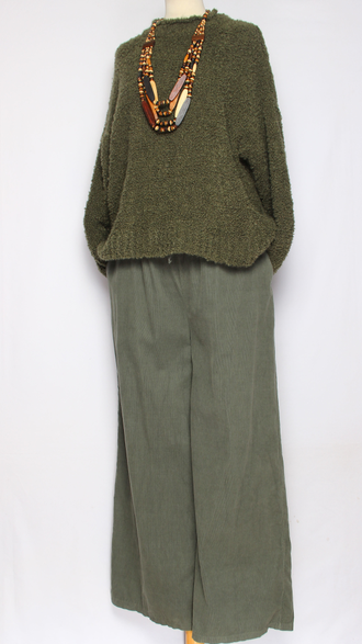 Брюки вельветовые "Трубы шнурок в поясе" хаки до 54