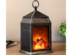 Фонарь со светодиодной подсветкой Камин черный-хром 29х16х12см