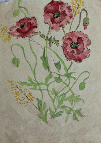 "Цветы" бумага акварель 1950-е годы