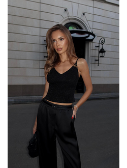 Трикотажный топ с блестящим люрексом (черный)