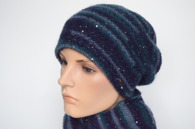 Синий вязаный берет с пайетками Vizio Италия 8066 В