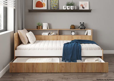 ИВИС Кровать КР-001 (сп.м. 0,9 х 2,0м) Дуб Крафт золотой / Белый