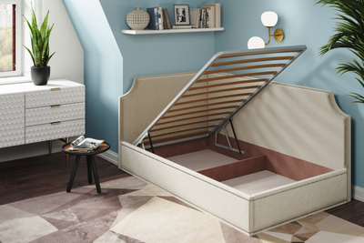 Угловая кровать, тахта, софа, подростковая MyCloud Брайтон, с подъемным механизмом, бельевым ящиком, боковой спинкой, без ножек, с молдингом