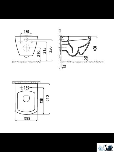 Чаша унитаза Creavit Tetra TP326-11CB00E-0000 (TP326.00100), подвесная