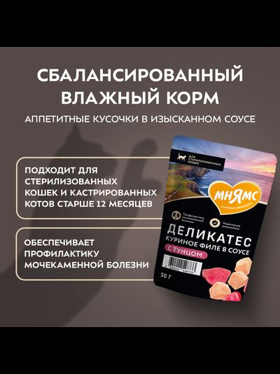 Мнямс Деликатес влажный корм для котят Куриное филе с козьим молоком в соусе,  50 г