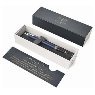 Ручка подарочная шариковая PARKER "IM Core Matte Blue CT", темно-синий матовый лак, хромированные детали, синяя, 1931668
