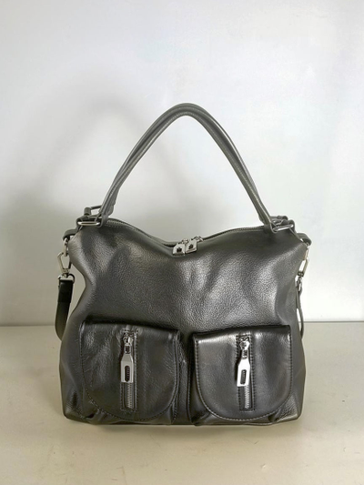 (АРТИКУЛ: 10132/1/5) СУМКА ЖЕНСКАЯ, НЕБОЛЬШАЯ, НАТУРАЛЬНАЯ КОЖА, СЕРАЯ С НЕБОЛЬШМ БЛЕСКОМ "ГРАФИТ", С ПЛЕЧЕВЫМ РЕМНЕМ