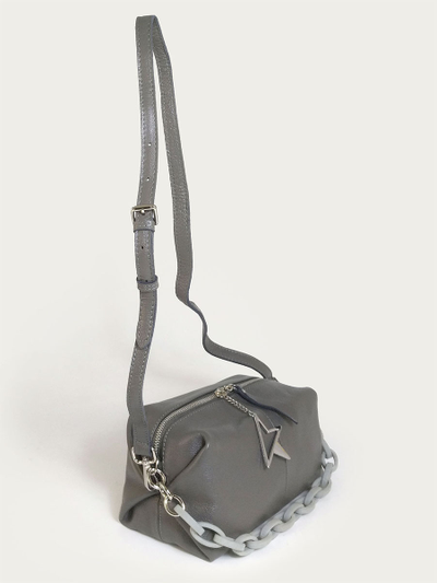 (АРТИКУЛ: 10068/1) СУМКА ЖЕНСКАЯ, МАЛЕНЬКАЯ, НАТУРАЛЬНАЯ КОЖА, СЕРАЯ, С ПЛЕЧЕВЫМ РЕМНЕМ И ЦЕПОЧКОЙ