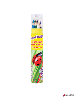 Карандаши цветные ЮНЛАНДИЯ «МИР ЖИВОТНЫХ», 12 цветов, классические в тубусе с точилкой. 181374