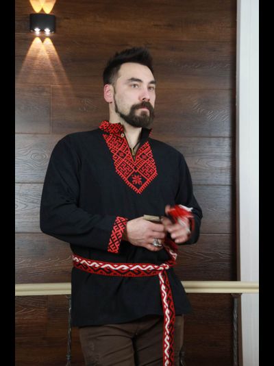 Рубаха из крапивы "Сердечная" со стойкой