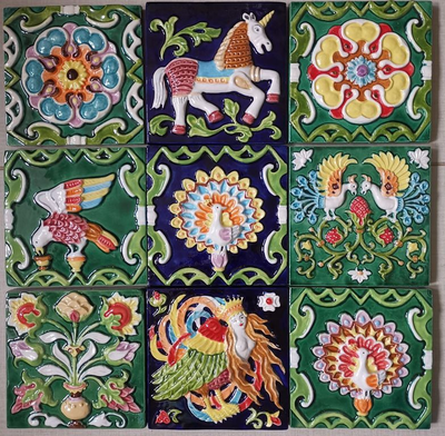 Изразцовая плитка "Мифические знаки" // 15*15