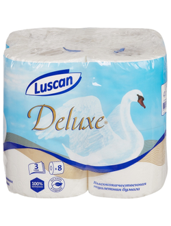 Бумага туалетная Luscan Deluxe 3сл бел 100%цел втул 19,35м 155л 8рул/уп