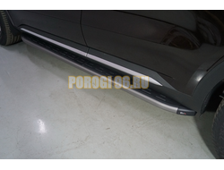 Пороги алюминиевые с пластиковой накладкой (карбон серые)  2120 мм ТСС для Haval H5 2024-