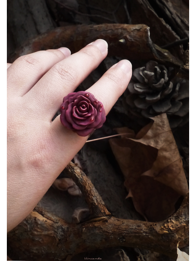 Кольцо "Осенняя роза и хрусталь росы" с капельками