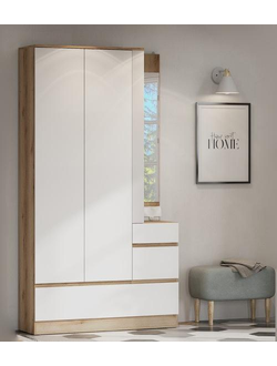 Брауни Вешалка с зеркалом Дуб Делано/Белый