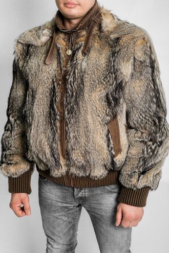 Шуба Куртка пилот мужская зимняя  с капюшоном, натуральный мех волк Арт. ми-001