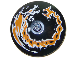 Dish 4 x 4 Inverted Radar with Solid Stud with Dragon Orange and White Pattern, Black (3960pb057 / 6230373)