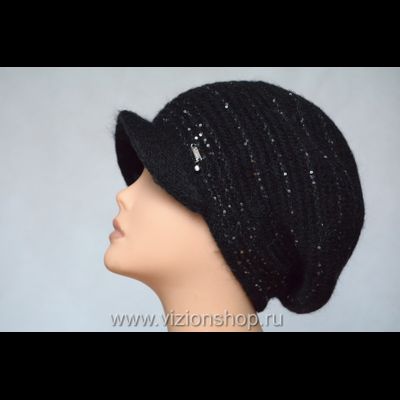 Женский вязаный берет с козырьком Италия Vizio 6456 черный