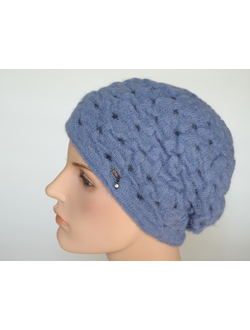 Голубой берет вязаный из мохера и альпака Vizio Италия 6992 фото