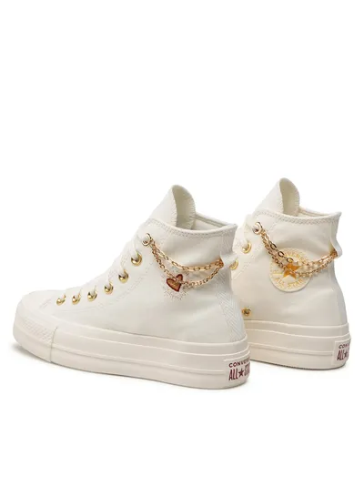Converse All Star Lift Valentines Day с сердечками белые высокие с цепочкой