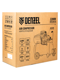 Компрессор воздушный DCV2200/50, прямой привод, 2.2 кВт, 50 литров, 380 л/мин Denzel