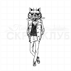 Штамп хипстер мужчина кот