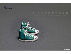 Женские кеды (зеленые) 1/6 hand-made high-top canvas women's shoes (WK-88007E) - WOLFKING