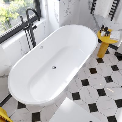 Ванна из искусственного камня STWORKI Берген 160x75 см, отдельностоящая, белая, овальная