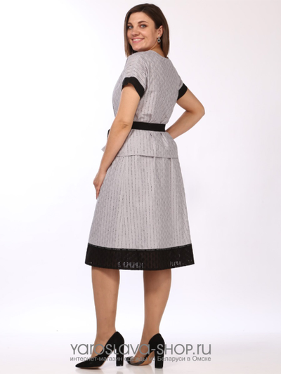 Комплект двойка из хлопковой ткани: юбка и блуза серого цвета