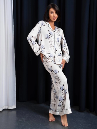 Пижама 3в1 с рисунком цветочек цвет кремовый 44-46