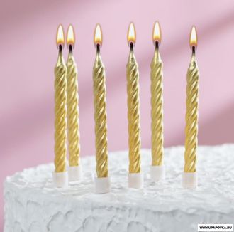 Свечи в торт с подставками Золотые Средние 6 шт