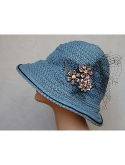 Vizio 5708 итальянская летняя шляпа с камнями голубая фото шляп италии Визио
