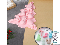 Форма силиконовая для выпечки Доляна «Новогоднее настроение», 23×19×2,5 см, 6 ячеек, цвет розовый