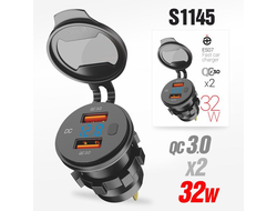 Разъем Usb в авто (врезные) 12V-24V 2USB ES07 (Круглый) QC3.0 + QC3.0 + Вольтметр