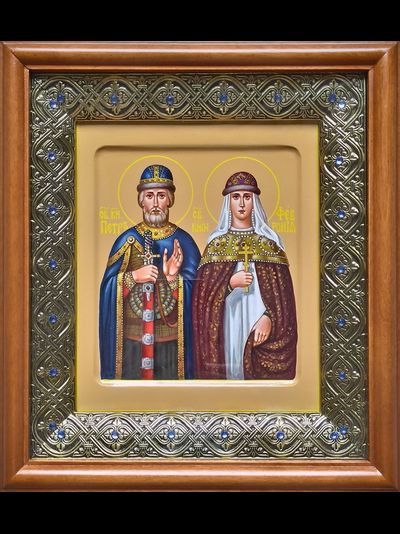 Петр и Феврония Муромские, Святые Чудотворцы. Рукописная икона. 17,5х21см. В киоте.