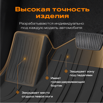 Коврик салонный резиновый (черный) для Chevrolet Aveo (03-12)  (Борт 4см)