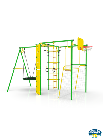 Детский уличный металлический комплекс 7 зеленый-желтый + гнездо 60 см
