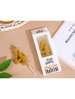 Свеча-цифра для торта "4" (золото)