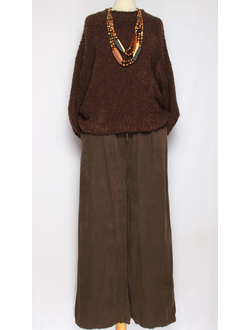 Брюки вельветовые "Трубы шнурок в поясе" шоколад до 54