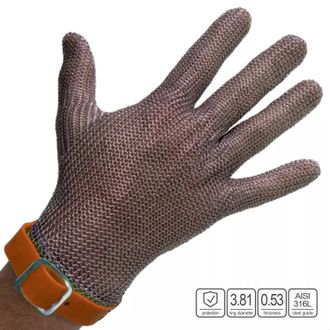 Перчатка кольчужная 5-ти палая, размер XL (оранжевый ремешок) (модификация 1)