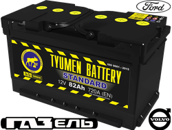 Аккумулятор Тюмень Стандарт 82 Ач ток 720А (TYUMEN BATTERY Standard) 6СТ-82LR (Ca/Ca) О/П (313х175х175) обратная полярность - +