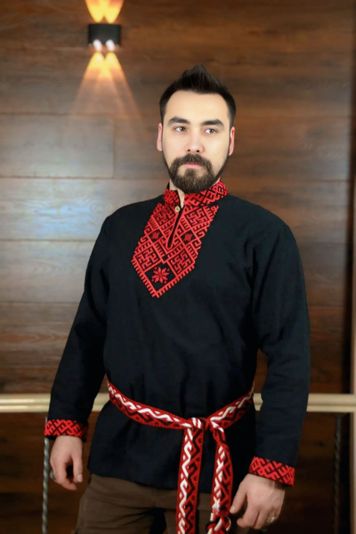 Рубаха из крапивы "Сердечная" со стойкой