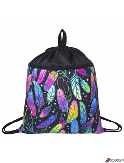 Мешок для обуви BRAUBERG БОЛЬШОЙ, с ручкой, карман на молнии, сетка, 51×41 см, «Feathers». 271057