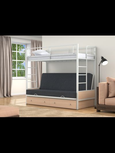 Двухъярусная кровать-диван Дакар 1 Белый (вставки Дуб молочный)