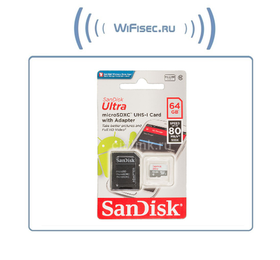 Карта памяти microSDXC UHS-I SANDISK Ultra 80 64 ГБ, 80 МБ/с, 533X, Class 10, SDSQUNS-064G-GN3MA, 1 шт., переходник SD
